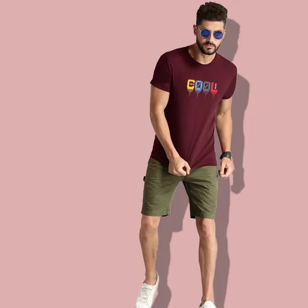 Maroon_Printed_Half_Sleeve_Cotton_T-Shirt_For_Men