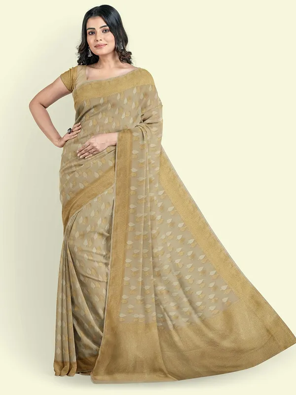 Beige_Cotton_Blend_Banarasi_Sarees_For_Women