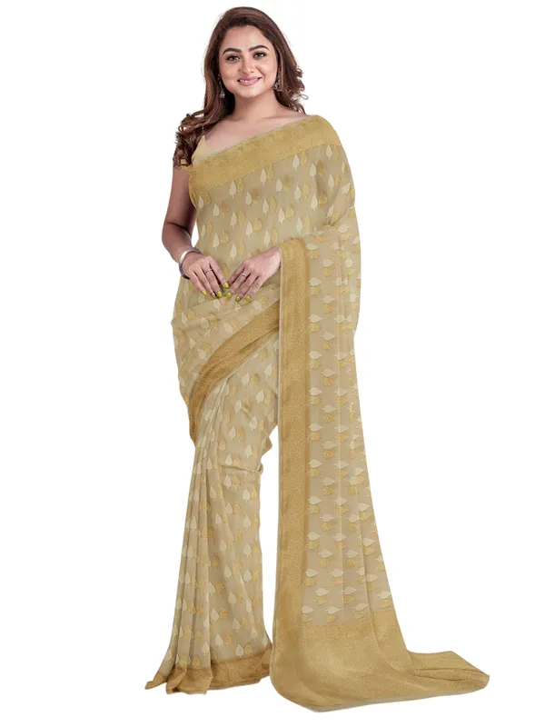 Beige_Cotton_Blend_Banarasi_Sarees_For_Women