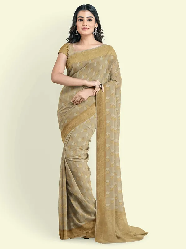 Beige_Cotton_Blend_Banarasi_Sarees_For_Women