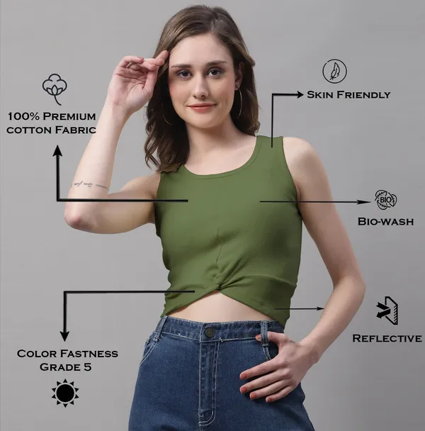 Olive_Cotton_Rib_Round_Neck_Sleeveless_Knot_Top_For_Women