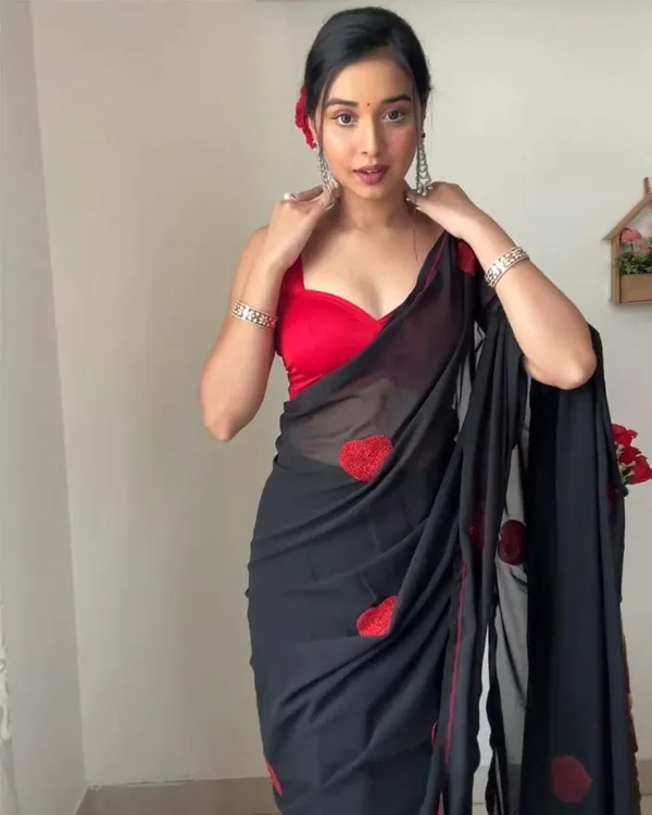 Black_Color_1-Minute_Ready_To_Wear_Georgette_Saree_With_Thread_Gamthi_Work_-_Heart