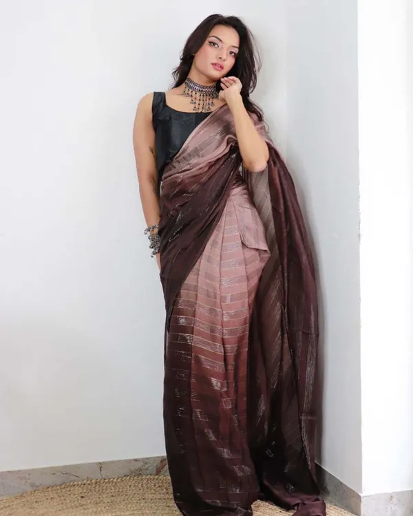 Brown_Color_1-Minute_Ready_To_Wear_Georgette_Saree_With_Blouse_Piece