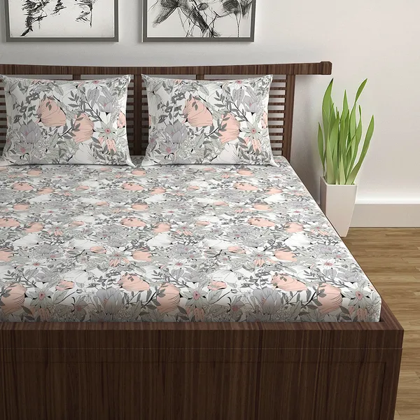 100%_Cotton_Classic_Floral_Bedsheet_for_Double_Bed_Elastic_Fitted_with_2_Pillow_Covers_Ash_color