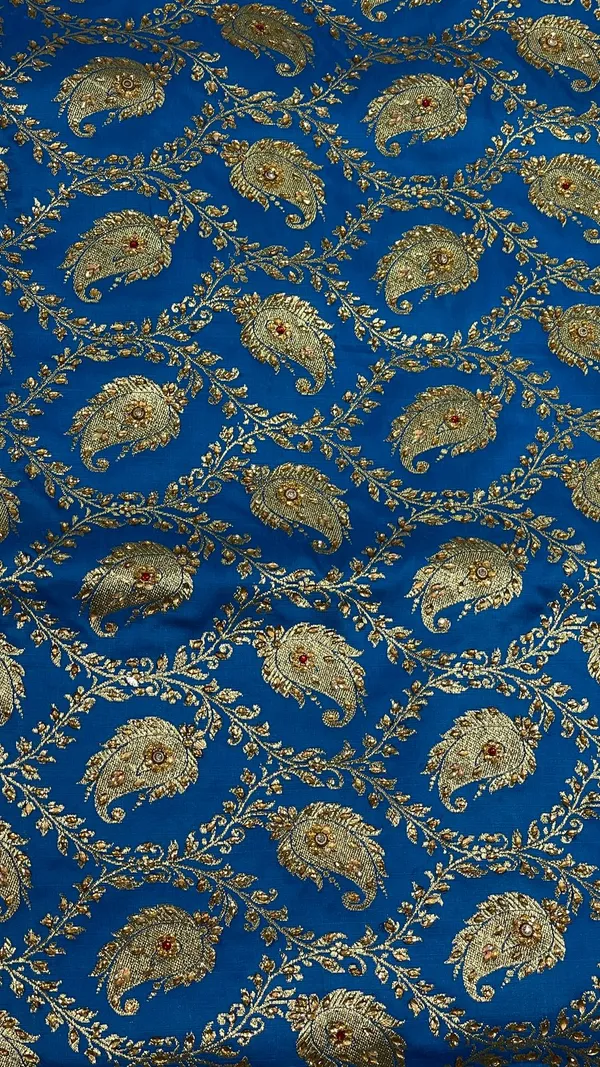Humairah_Presents_Turqouise_Blue_Stone_Work_Golden_Zari_Booti_Jaal_with_Paisely_Boota_Pallu_Zari_Border_Banarasi_Saree