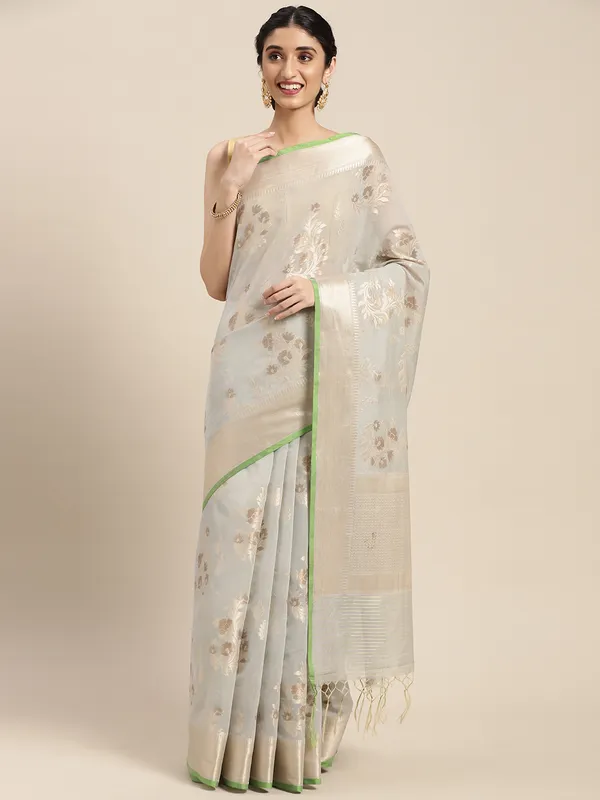Grey_Masrise_Cotton/Cotton_Banarasi_Sarees_For_Women