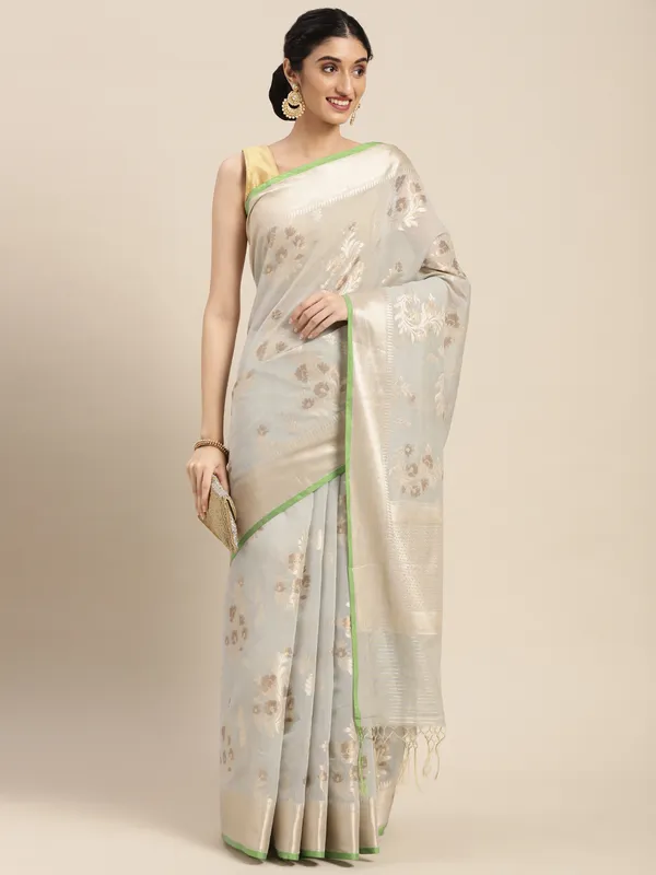 Grey_Masrise_Cotton/Cotton_Banarasi_Sarees_For_Women