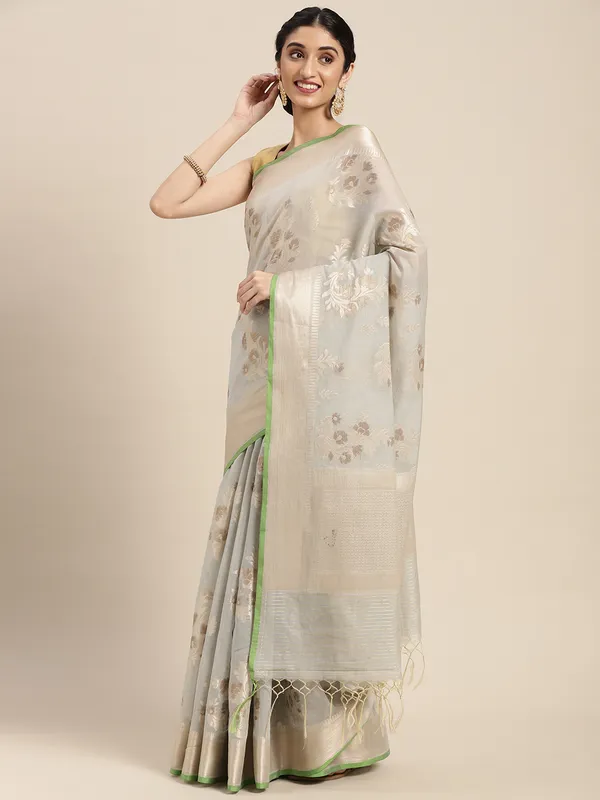 Grey_Masrise_Cotton/Cotton_Banarasi_Sarees_For_Women