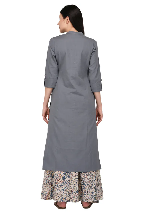 Grey_Cotton_Solid_Kurta_With_Printed_Flair_Palazzo_Bottom_Set