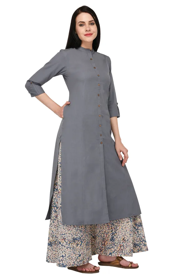 Grey_Cotton_Solid_Kurta_With_Printed_Flair_Palazzo_Bottom_Set