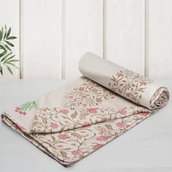 Cotton_Reversible_Single_Dohar,_Lightweight_AC_Blanket_for_All_Weather_Use_|_Botanical_Fusion_-_Ivory,_Brown_&_Pink