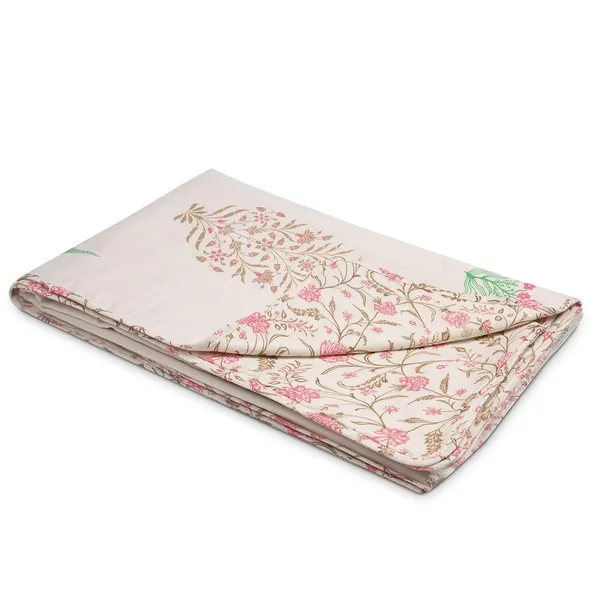 Cotton_Reversible_Single_Dohar,_Lightweight_AC_Blanket_for_All_Weather_Use_|_Botanical_Fusion_-_Ivory,_Brown_&_Pink