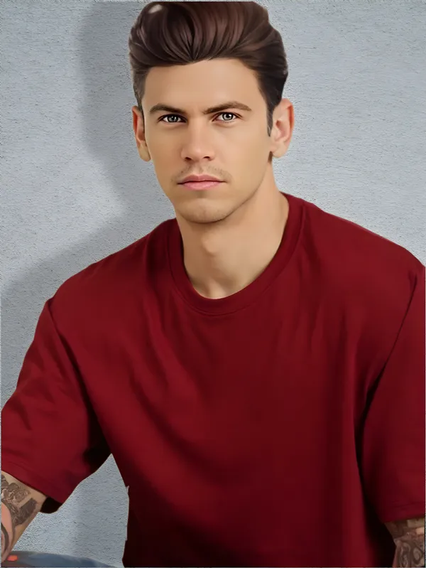 Maroon_Oversized_Printed_Half_Sleeve_Cotton_T-Shirt_For_Men