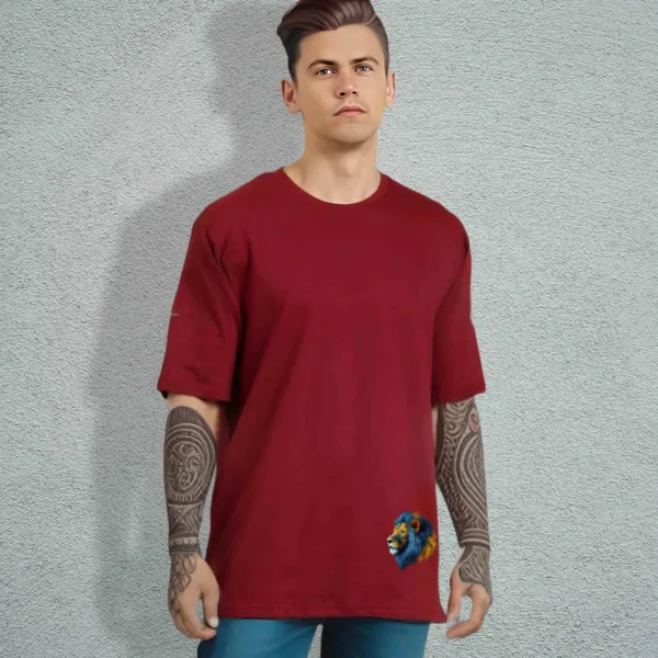 Maroon_Oversized_Printed_Half_Sleeve_Cotton_T-Shirt_For_Men