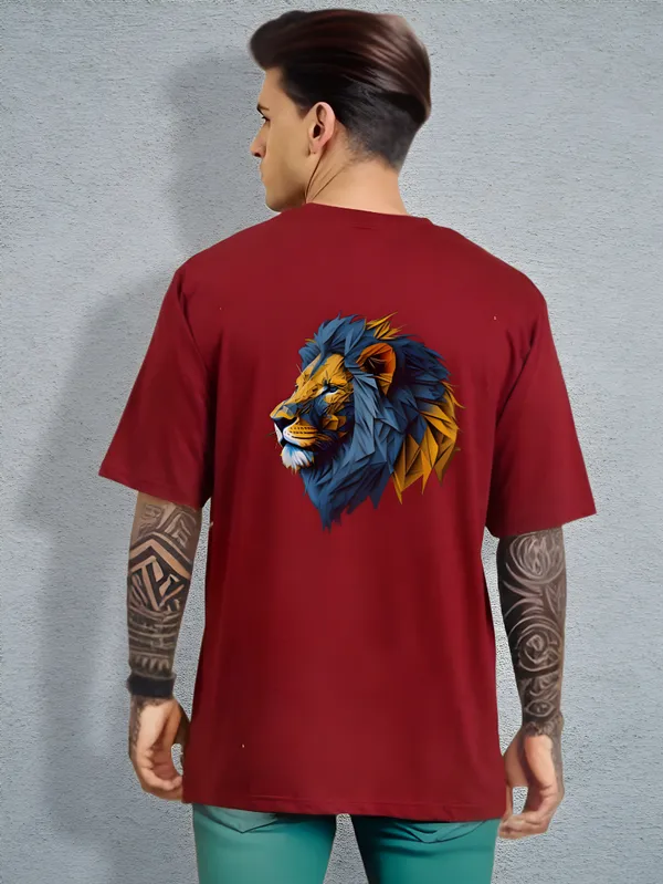 Maroon_Oversized_Printed_Half_Sleeve_Cotton_T-Shirt_For_Men