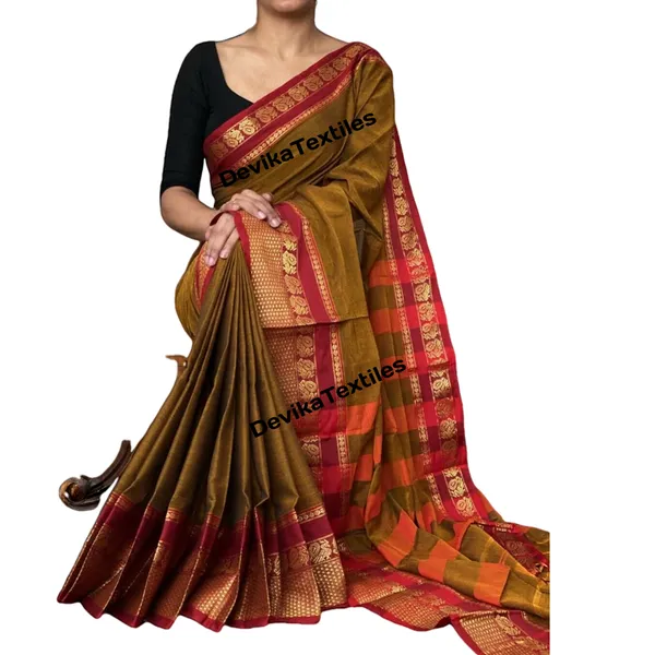 Narayanpet_Pure_Cotton_Saree_With_Running_Blouse_Piece_(Khaki)_For_Women