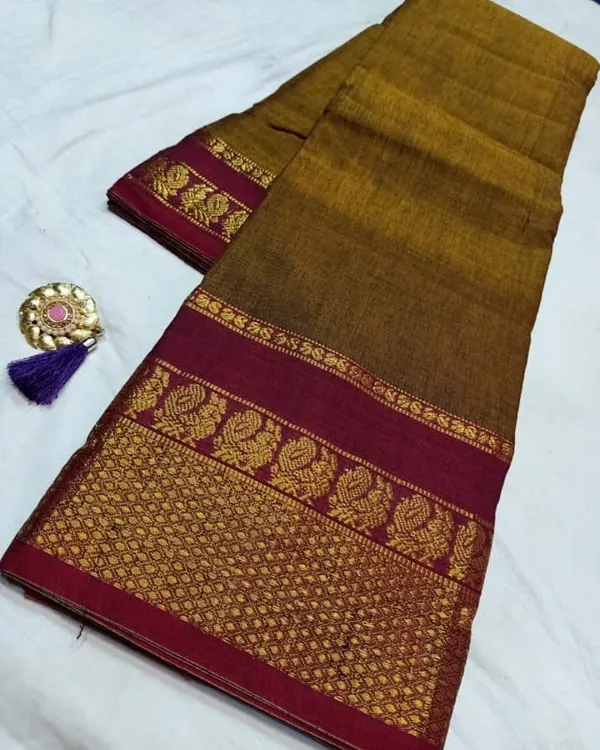 Narayanpet_Pure_Cotton_Saree_With_Running_Blouse_Piece_(Khaki)_For_Women