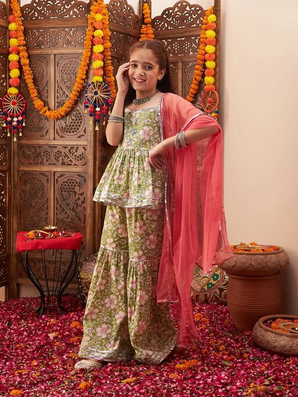Green__Kurta_And_Sharara_Set_for_Girls_|