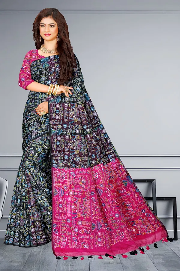 Black_Printed_Bollywood_Pure_Cotton_Silk_Saree