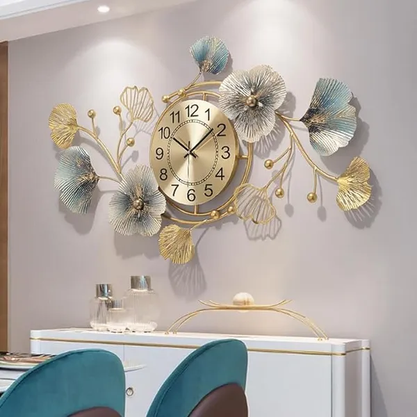 Gold_&_Blue_Floral_Wall_Clock_For_Home_&_Office_Decoration