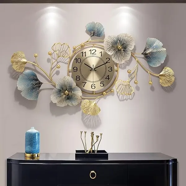 Gold_&_Blue_Floral_Wall_Clock_For_Home_&_Office_Decoration