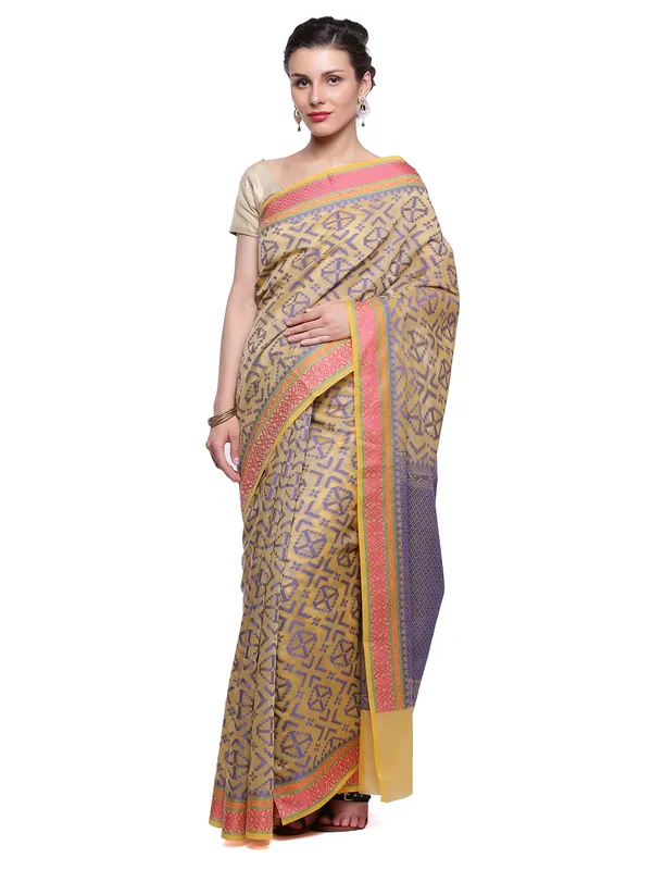 Beige_Cotton_Blend_Banarasi_Sarees_For_Women
