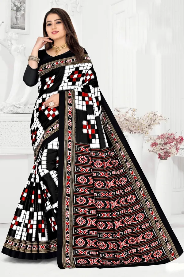 Ethnic Odisha Handloom Pure Cotton Digital Print Sambalpuri Saree (Multicolor) by Ethnic Odisha