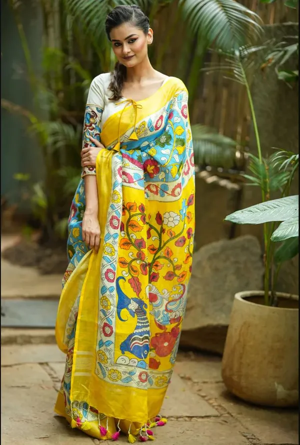 Yellow_Colour_Linen_Saree_(With_Unstitched_Blouse_Piece)_(For_Women)