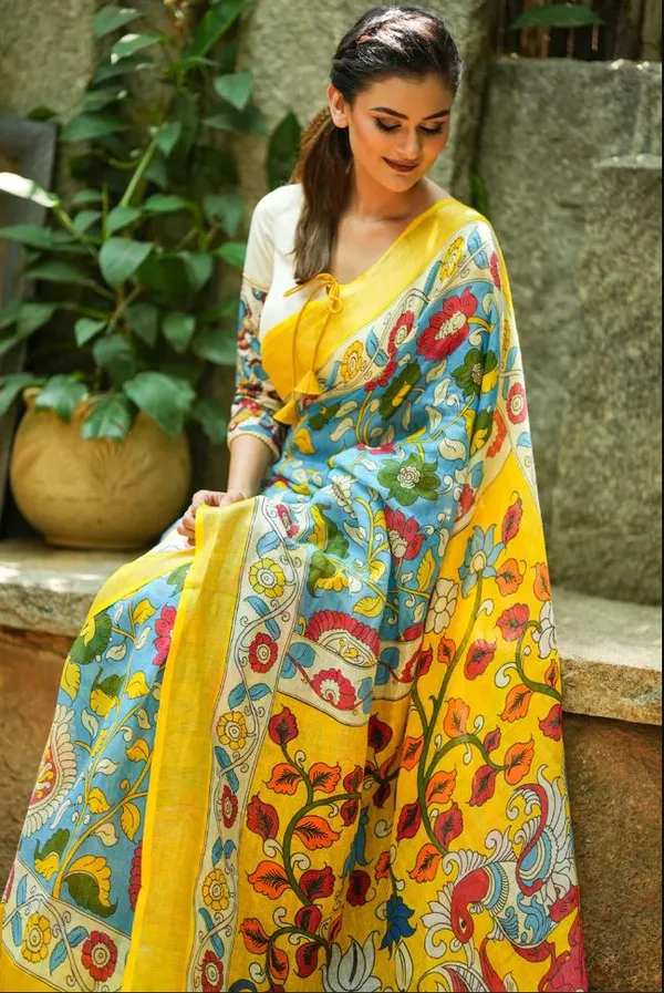 Yellow_Colour_Linen_Saree_(With_Unstitched_Blouse_Piece)_(For_Women)
