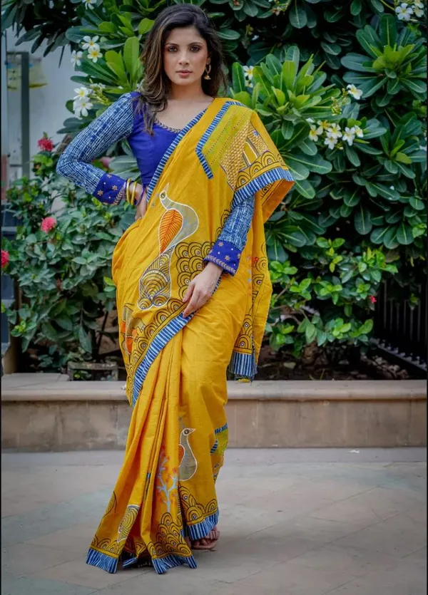 Yellow_Colour_Linen_Saree_(With_Unstitched_Blouse_Piece)_(For_Women)