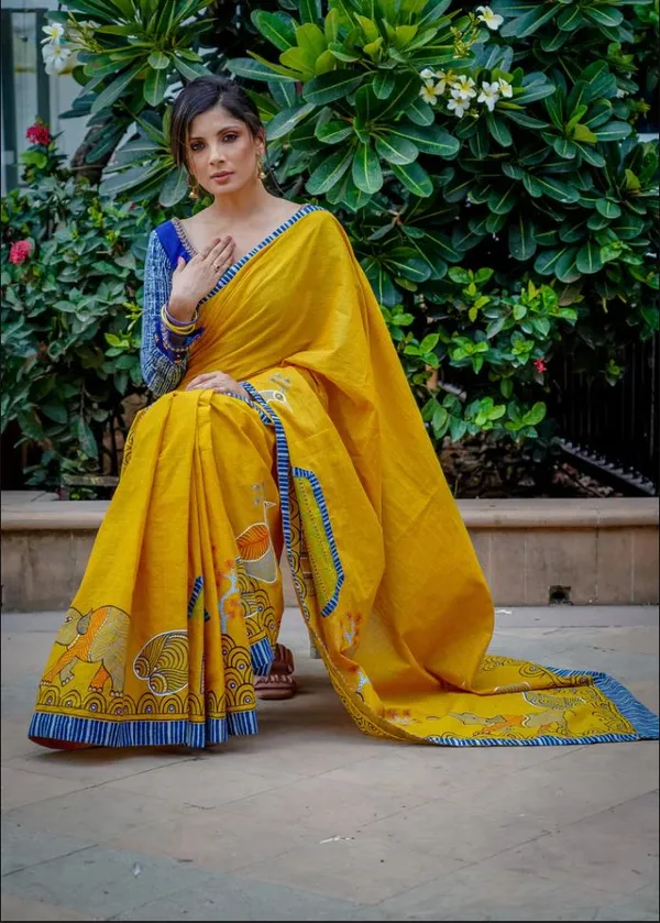 Yellow_Colour_Linen_Saree_(With_Unstitched_Blouse_Piece)_(For_Women)
