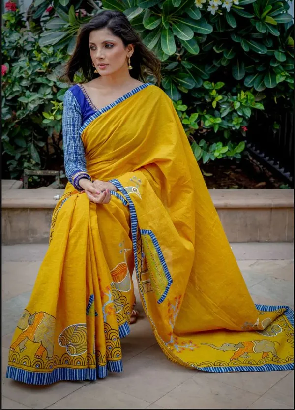 Yellow_Colour_Linen_Saree_(With_Unstitched_Blouse_Piece)_(For_Women)