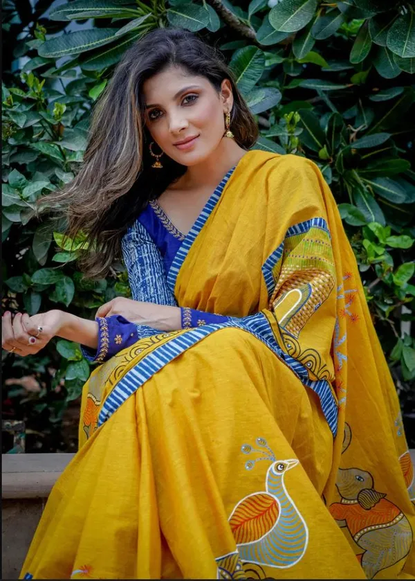 Yellow_Colour_Linen_Saree_(With_Unstitched_Blouse_Piece)_(For_Women)