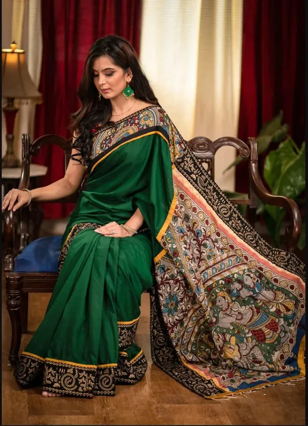 Green_Colour_Linen_Saree_(With_Unstitched_Blouse_Piece)_(For_Women)