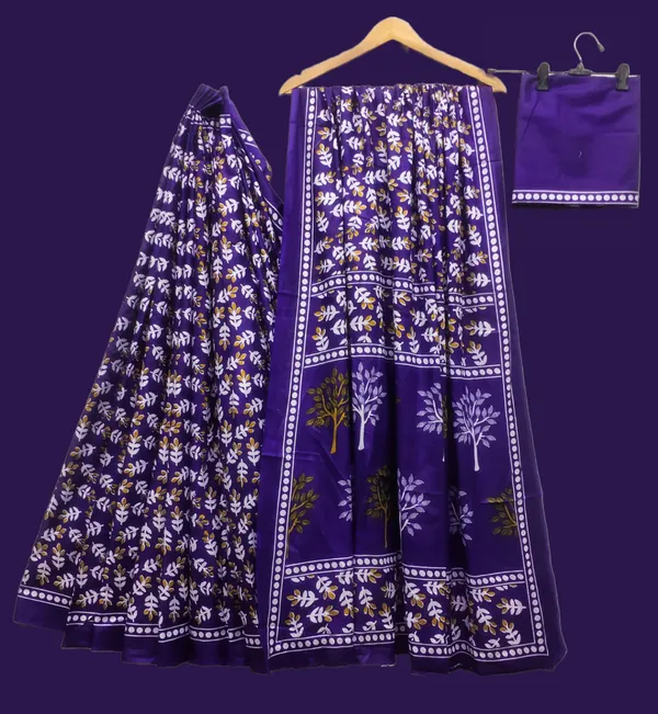 HANDICRAFT_WOMEN'S_Ikkat_PRINT_PURE_SOFT_COTTON_SAREE_WITH_BLOUSE_PIECE_With_Blouse_Piece
