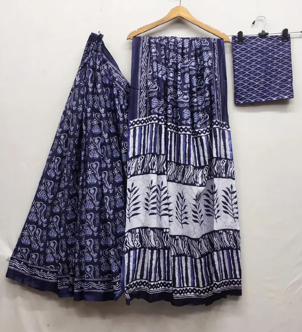 HANDICRAFT_WOMEN'S_Ikkat_PRINT_PURE_SOFT_COTTON_SAREE_WITH_BLOUSE_PIECE_With_Blouse_Piece