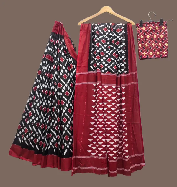 HANDICRAFT_WOMEN'S_Ikkat_PRINT_PURE_SOFT_COTTON_SAREE_WITH_BLOUSE_PIECE_With_Blouse_Piece