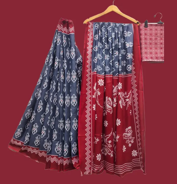 HANDICRAFT_WOMEN'S_Ikkat_PRINT_PURE_SOFT_COTTON_SAREE_WITH_BLOUSE_PIECE_With_Blouse_Piece