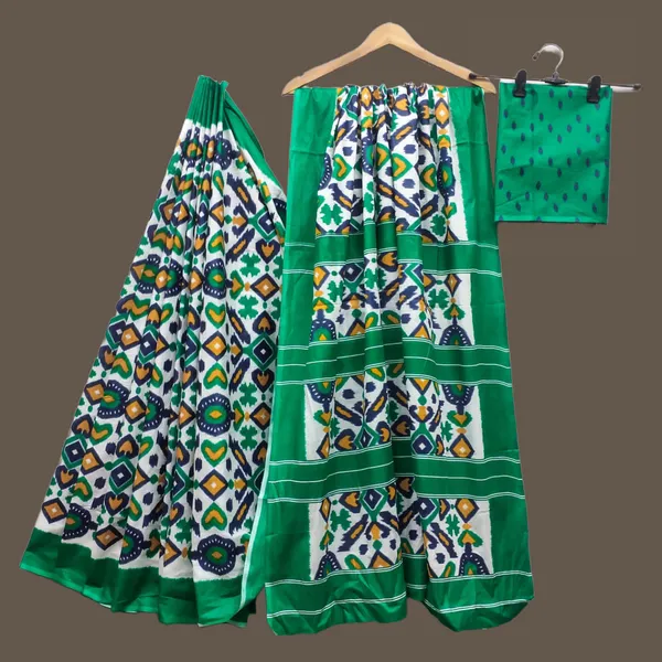 HANDICRAFT_WOMEN'S_Ikkat_PRINT_PURE_SOFT_COTTON_SAREE_WITH_BLOUSE_PIECE_With_Blouse_Piece