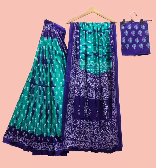 HANDICRAFT_WOMEN'S_Ikkat_PRINT_PURE_SOFT_COTTON_SAREE_WITH_BLOUSE_PIECE_With_Blouse_Piece