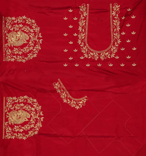 Myindianfashions Maroon Pure Silk Embroidered Unstitched Blouse