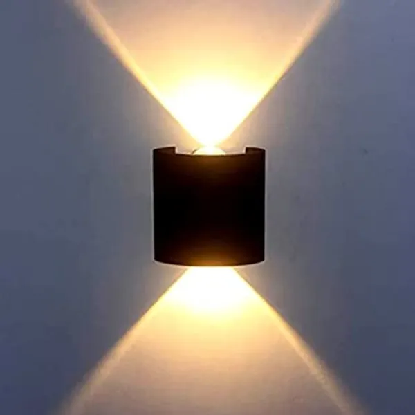 2_Watts_2_Ray_Oval_Up-Down_Outdoor_LED_Outdoor_Waterproof_IP65_Exterior_Wall_Step_Light_Fixture_Waterproof_Lamp_(Warm_White,_Black_Body)