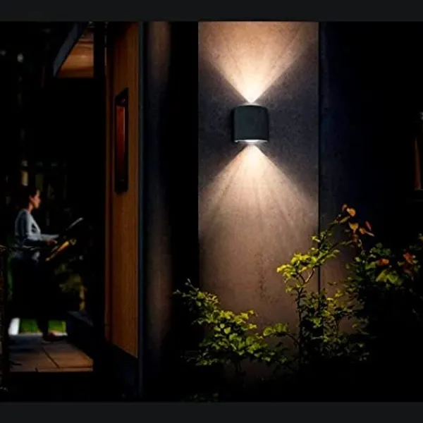 2_Watts_2_Ray_Oval_Up-Down_Outdoor_LED_Outdoor_Waterproof_IP65_Exterior_Wall_Step_Light_Fixture_Waterproof_Lamp_(Warm_White,_Black_Body)