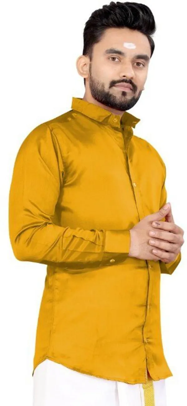 Yellow_Lycra_Blend_Solid_Full_Sleeve_Casual_Wear_Shirt