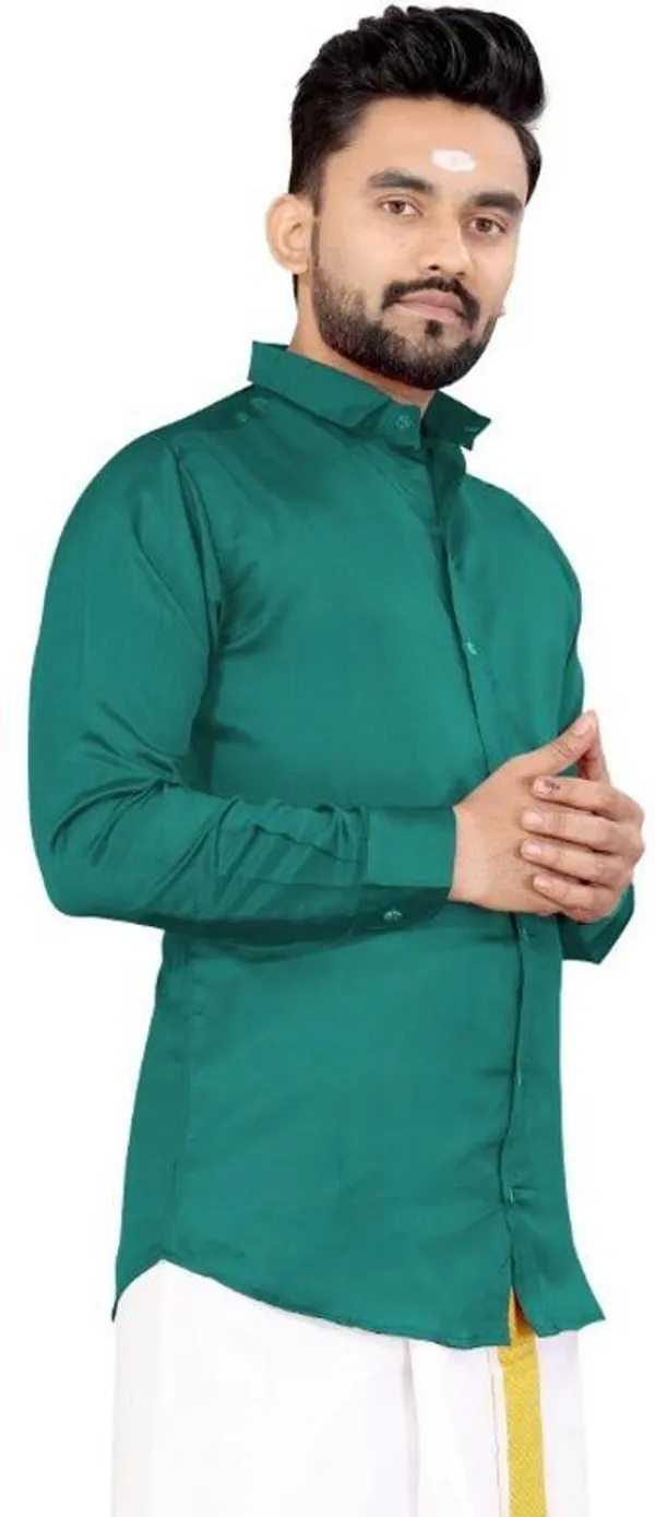 Green_Lycra_Blend_Solid_Full_Sleeve_Casual_Wear_Shirt