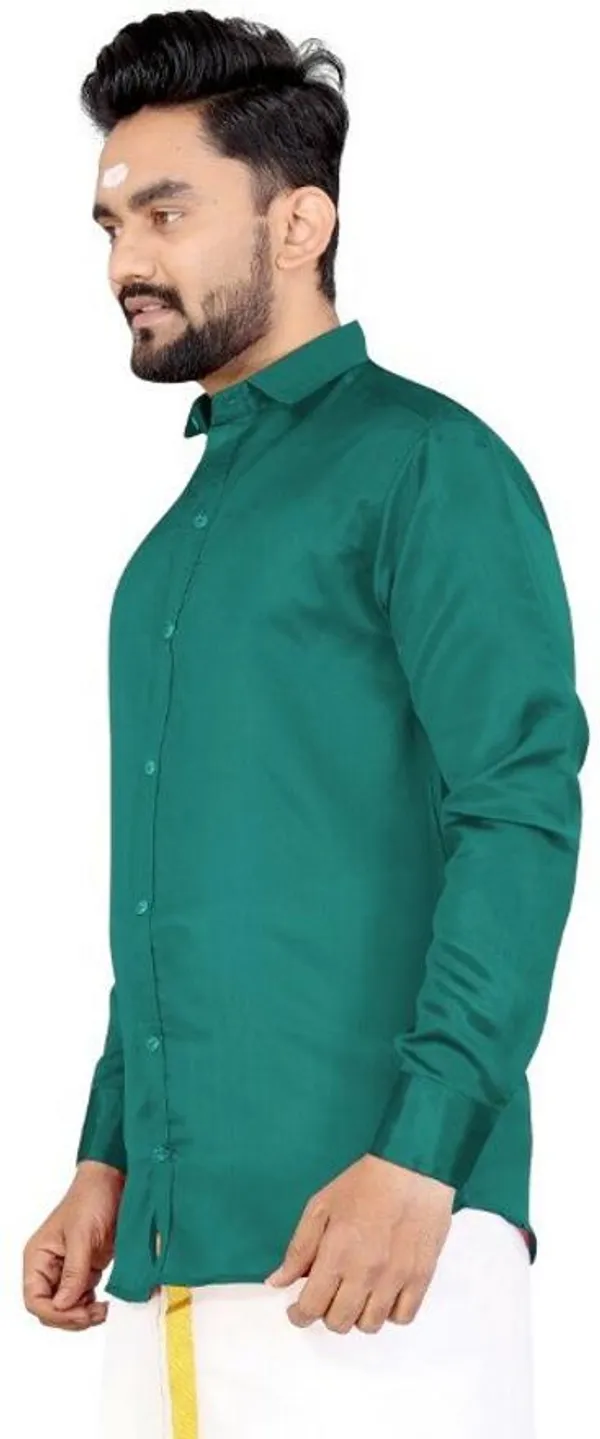 Green_Lycra_Blend_Solid_Full_Sleeve_Casual_Wear_Shirt
