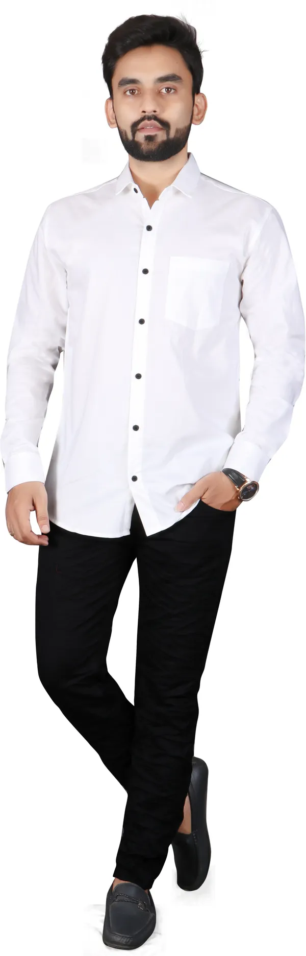 White_Cotton_Blend_Solid_Full_Sleeve_Casual_Wear_Shirt