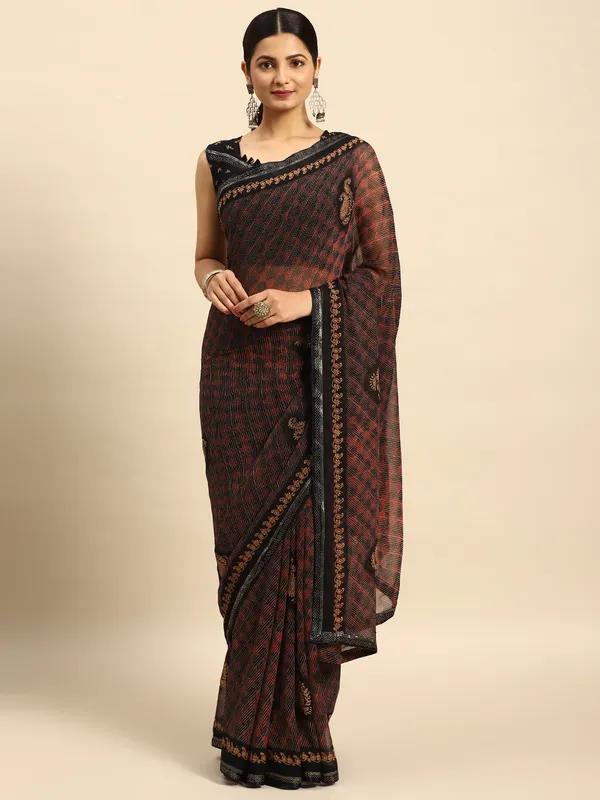 Maroon_georgette_material_diamond_embellished_saree