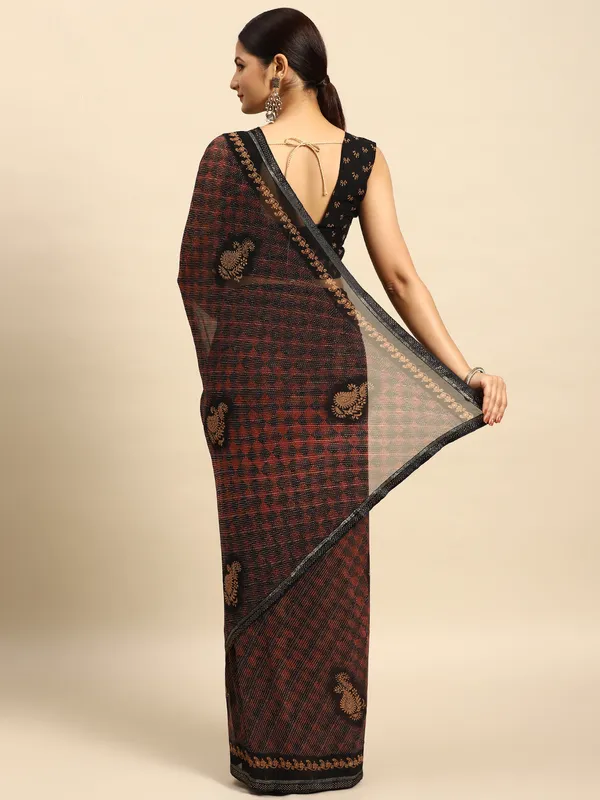 Maroon_georgette_material_diamond_embellished_saree