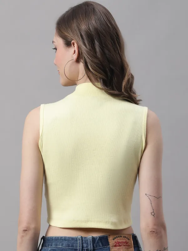 Yellow_Cotton_Rib_Turtle_Neck_Crop_Top_For_Women